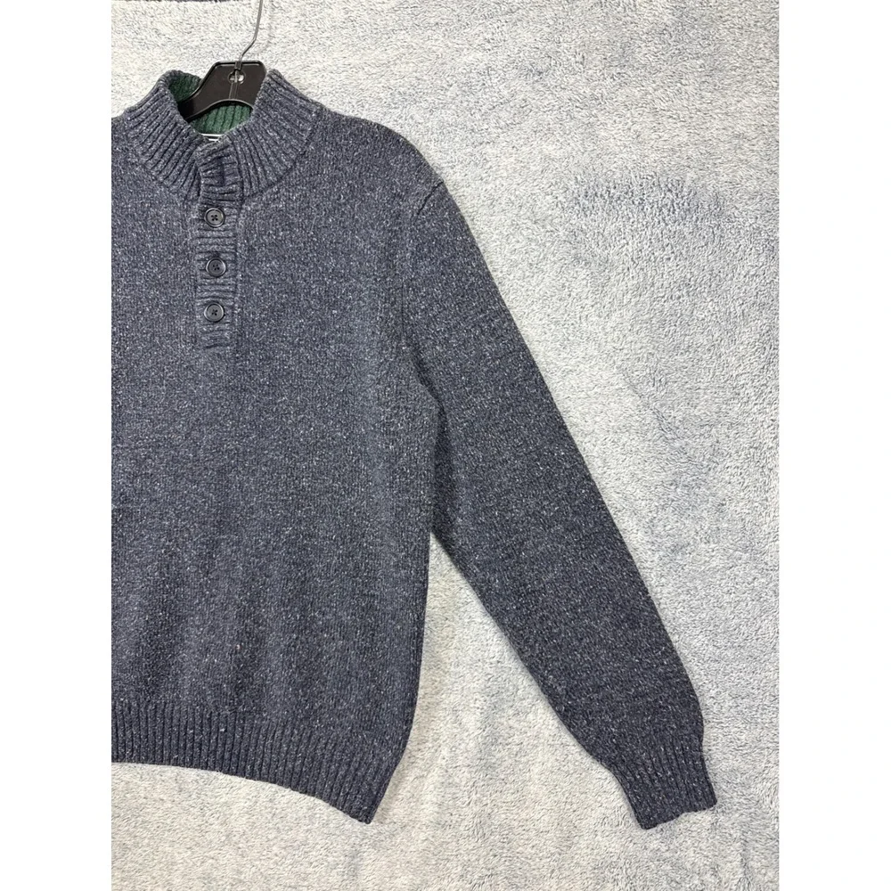 IZOD Mens Large Blue Button Pullover Sweater Marled Mock Neck Knit 9596